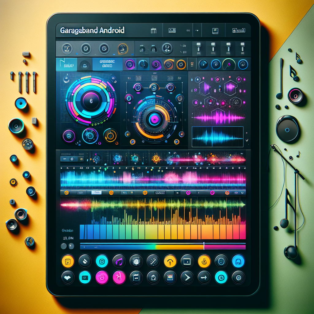 GarageBand Android version displayed on a smartphone showcasing music production tools