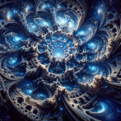 DALL·E 2023 12 08 23.05.33 An even more intensified fractal starscape, featuring a labyrinth of hype.png