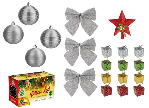 Kit Bola prata + Pisca Pisca + laço Prata + estrela vermelha + Mini presentas.jpg