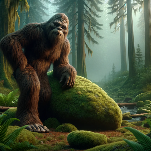 DALL·E 2023 12 09 19.55.11 An imposing Bigfoot character, with a shaggy coat of deep brown fur, lean.png