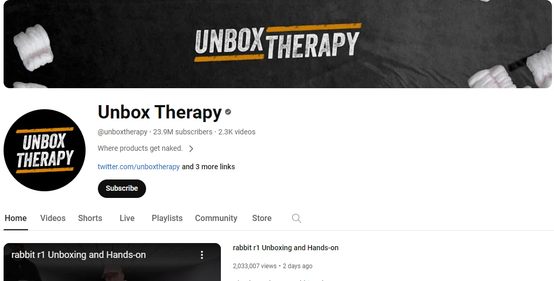Unbox Therapy YouTube channel page