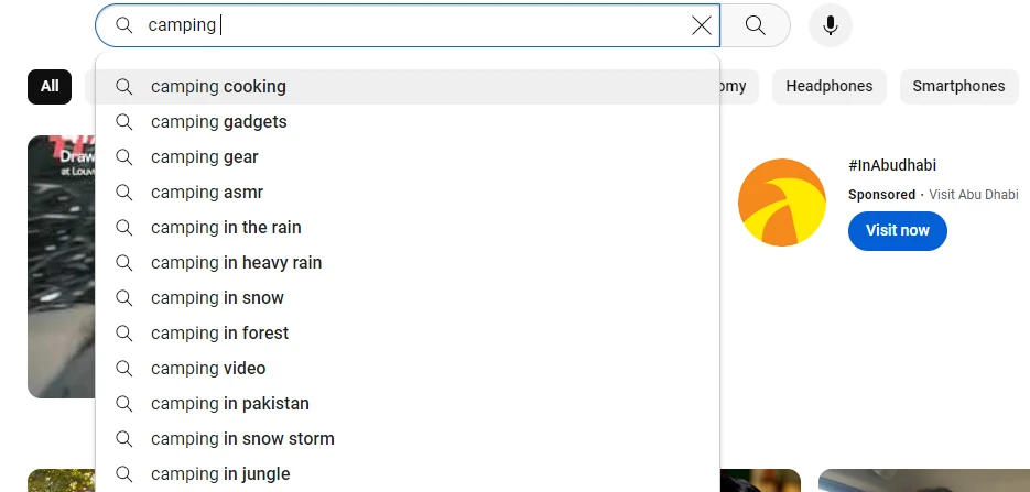 Search keyword using YouTube search bar