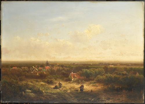 Kluyver, Pieter Lodewijk Francisco Пейзаж с деревней и ветряной мельницей, 1900, 36,5 cm х 52 cm, Де