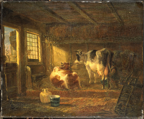 Kobell, Jan III Коровы в хлеву, 1830, 23,5 cm х 28,5 cm, Дерево, масло