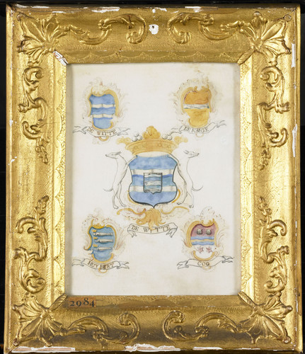Unknown Герб Jacob de Witte, с четырьмя гербами ее родственников, 1799, 22 cm х 16,5 cm, Бумага, акв