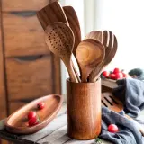 Teak Wood Non Stick Pot Kitchenware with Long Handle Wooden Spatula