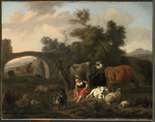 Bergen, Dirck van Пейзаж с пастухами и скотом, 1690, 35 cm х 49 cm, Холст, масло