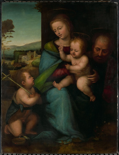 Bartolommeo Fra (окружение) Святое семейство с молодым Иоанном, 1515, 109 cm х 82,5 cm, Дерево, масл