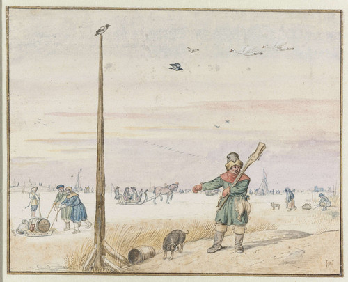 Avercamp, Hendrick Охотник на уток, 1595, 153mm х 192mm , pen in bruin en grijs