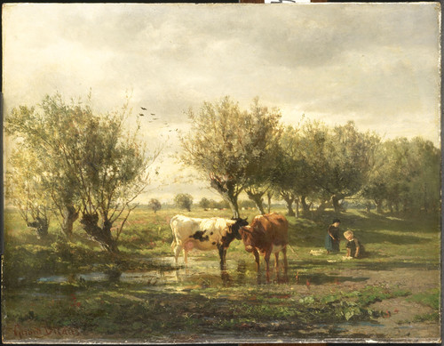 Bilders, Albert Gerard Коровы в луже, 1865, 27 cm х 35 cm, Дерево, масло