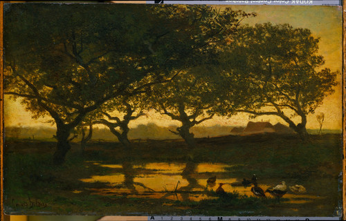 Bilders, Albert Gerard Лесной пруд на закате, 1862, 22 cm х 35 cm, Дерево, масло