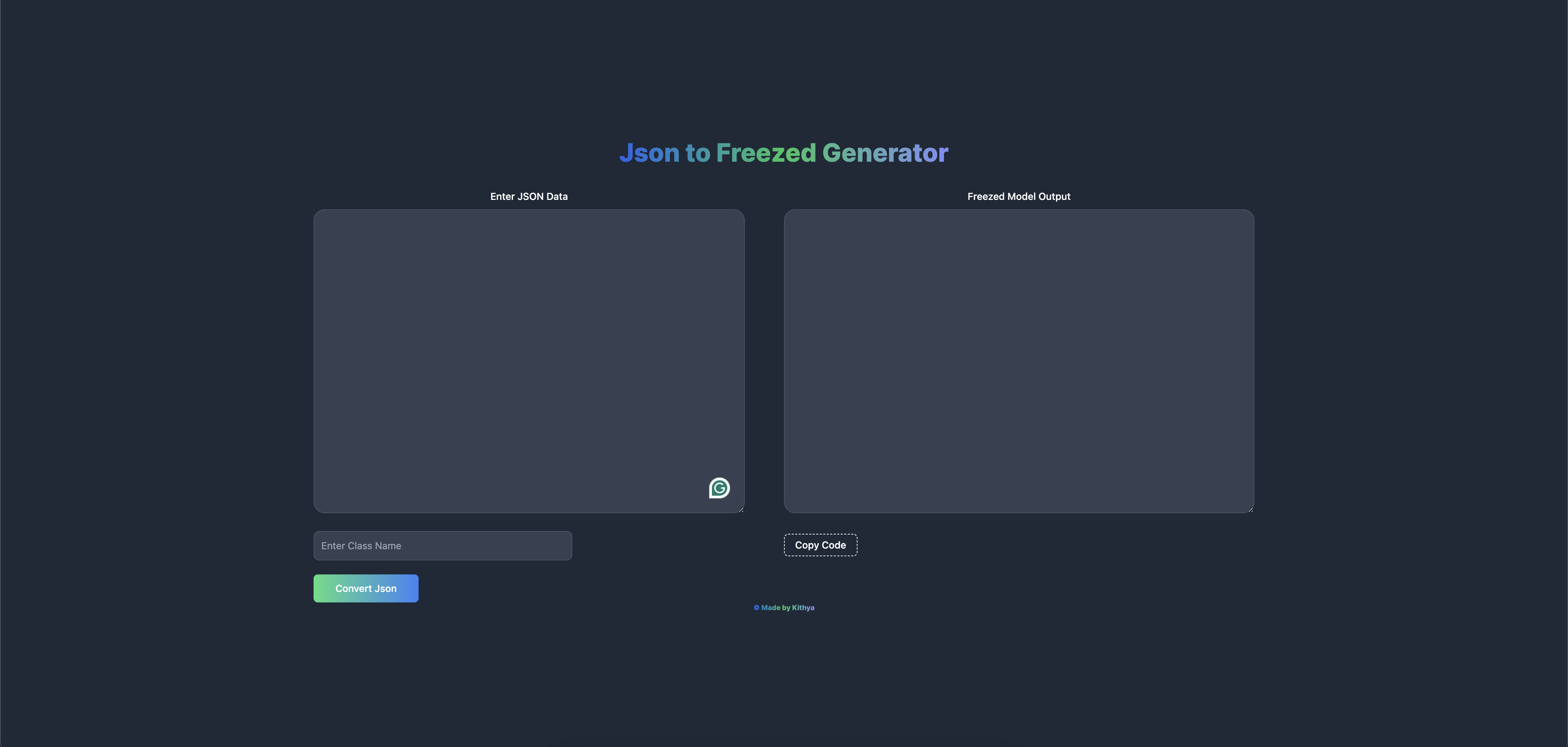 Json to Freeze Model Web
