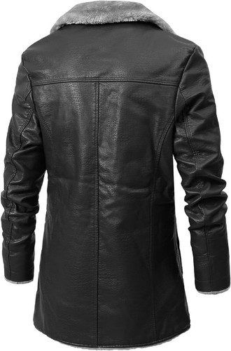 Mens Leather Jacket 3 4 Length Faux Leather Fur Coat Warm Winter Long PU Leather Jacket Lined Duster.jpg