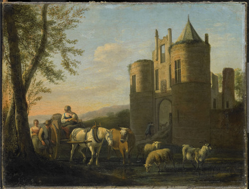 Berckheyde, Gerrit Adriaensz Передние ворота замка Эгмонд, 1698, 35,5 cm х 46 cm, Холст, масло