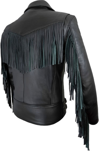 Men's Biker Rider Motorcycle Motorbike Club Genuine Cowhide Black Leather Fringed Jacket 1.jpg