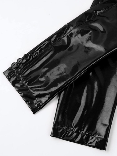 Men's Shiny Metallic PVC Leather Blazer Jacket Suit Lapel Long Sleeves Jacket Coats 6.jpg