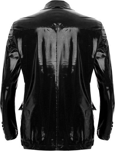 Men's Shiny Metallic PVC Leather Blazer Jacket Suit Lapel Long Sleeves Jacket Coats 3.jpg
