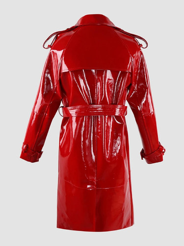Nerazzurri Autumn Long Shiny Black Red Patent Pu Leather Trench Coat for Women Belt Double Breasted .jpg