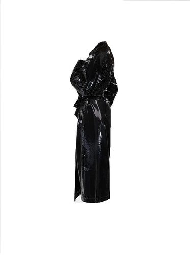 Shiny Patent Leather Turn down Collar Trench Coat with Belt for Women Gothic Faux Latex PU Long Slee.jpg