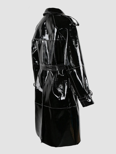 Nerazzurri Autumn Long Shiny Black Red Patent Pu Leather Trench Coat for Women Belt Double Breasted .jpg