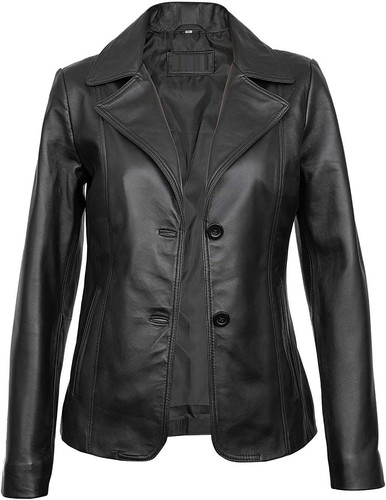 Lambskin Leather Blazer for Women Black Leather Blazer Jacket 1.jpg