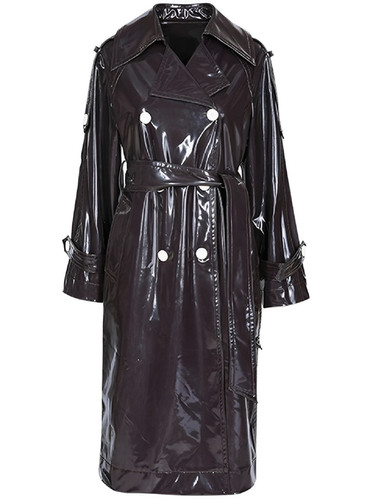 Nerazzurri Long waterproof black patent leather trench coat for women 2020 double breasted iridescen.jpg