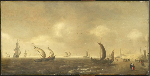 Diest, Willem van (приписывается) Вид на море и пляж в Схевенингене, 1660, 37 cm x 73,5 cm, Дерево, 
