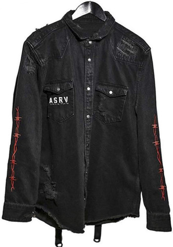 ebossy Men's Skull Cobra Print Hipster Hip Hop Distressed Frayed Denim Jean Jacket 1.jpg