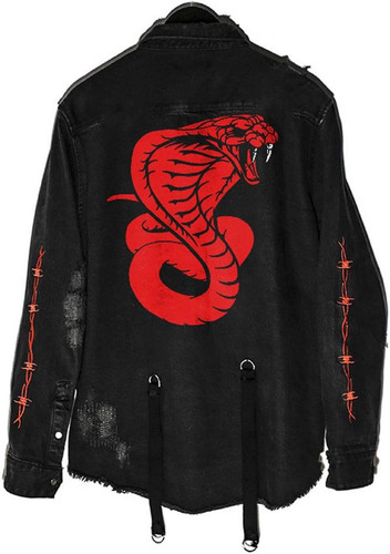 ebossy Men's Skull Cobra Print Hipster Hip Hop Distressed Frayed Denim Jean Jacket 0.jpg