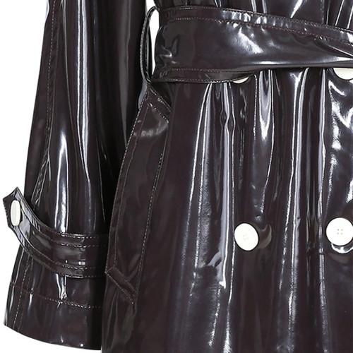 Nerazzurri Long waterproof black patent leather trench coat for women 2020 double breasted iridescen.jpg