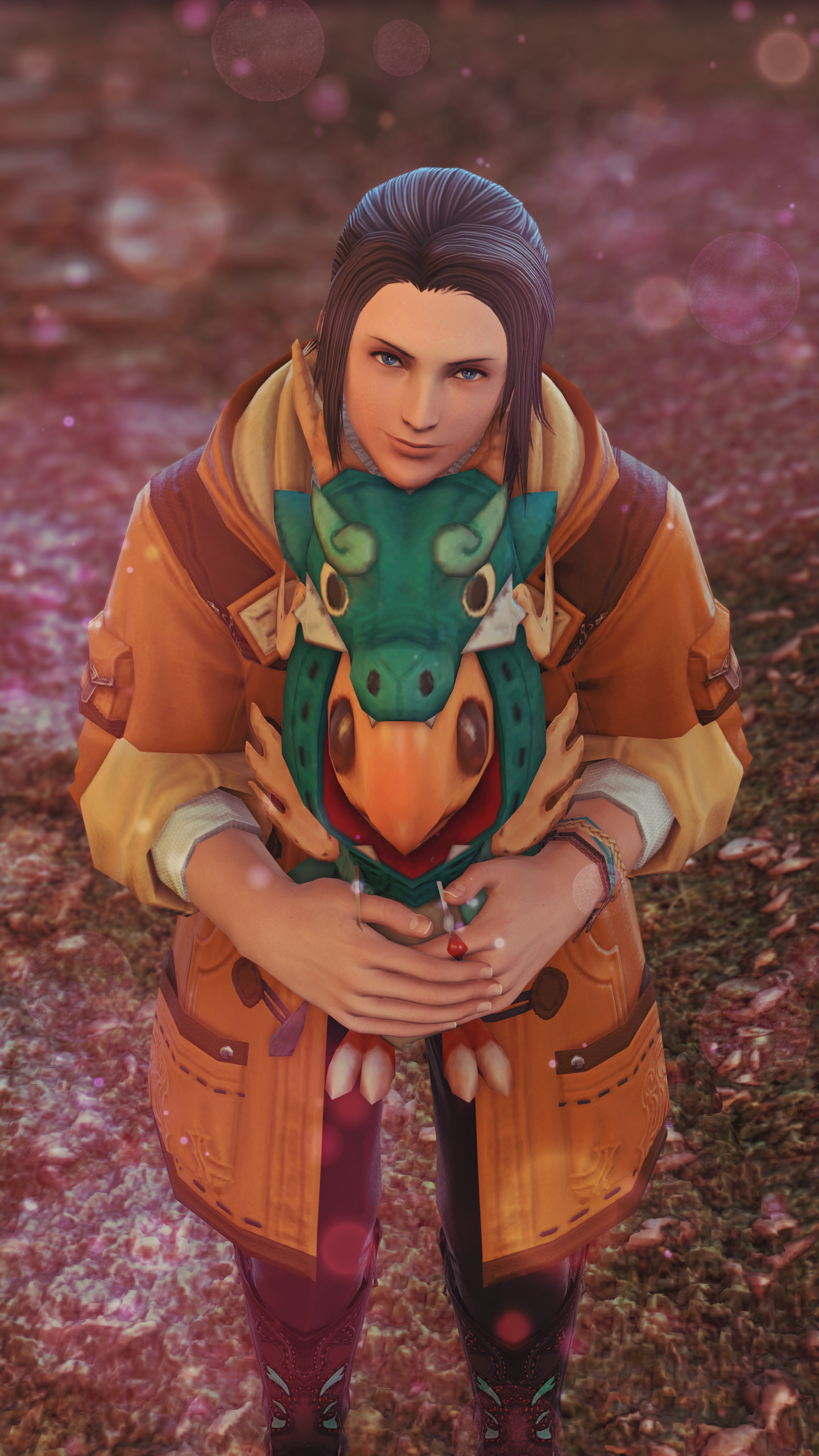 Guydelot's smitten vision of Sanson looking up at him with a sweet pleading face whilst holding the chocobo dragon plushie.