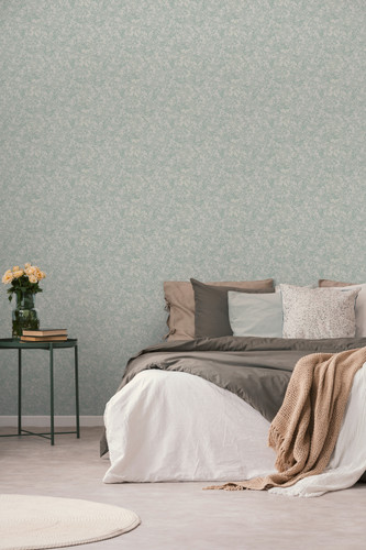 Vertical view of modern pastel bedroom interior