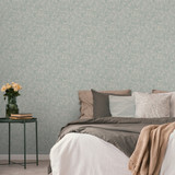 Vertical view of modern pastel bedroom interior