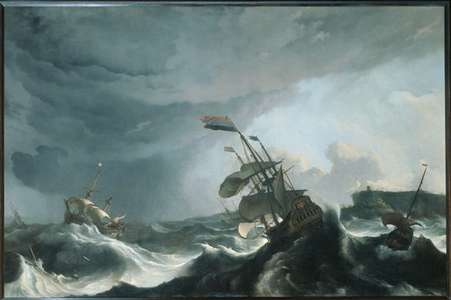 Bakhuysen, Ludolf Военные корабли 'Ridderschap' (справа), 'Hollandia' (слева) во время шторма в прол