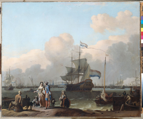 Bakhuysen, Ludolf Фрегат 'De Ploeg' в Амстердаме, 1708, 68 cm х 81 cm, Холст, масло