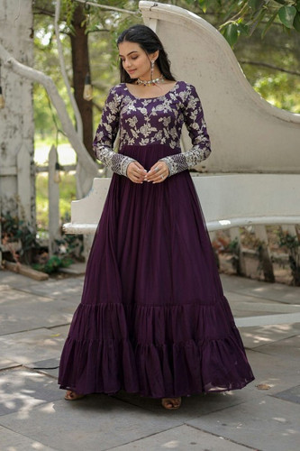 Georgette fabric Sequins work Partywear Designer Gown In Wine Colour SR05648643 A (1).jpg