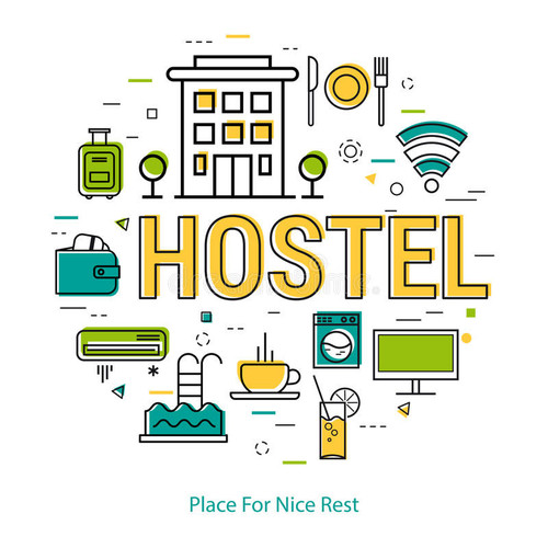 hostel line concept vector round web banner best modern thin icons three colors big letters as capti.jpg