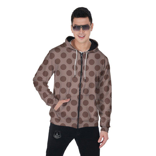 Brown Polka Dot Men's Zip Up Hoodie.jpg