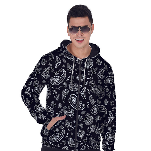 Black Bandana Men's Zip Up Hoodie.png