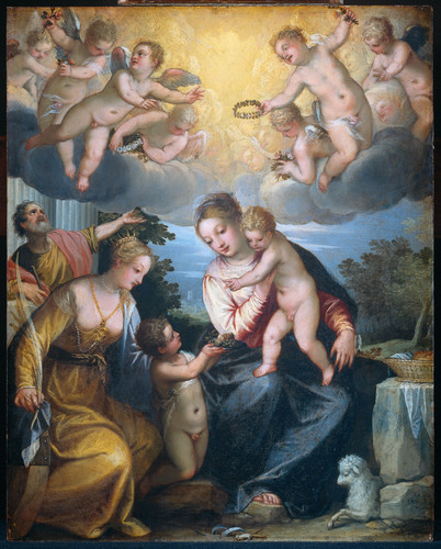 Rottenhammer, Hans I Мадонна с младенцем, молодым Иоанном и Святой Екатериной, 1604, 35,5 cm х 28 cm