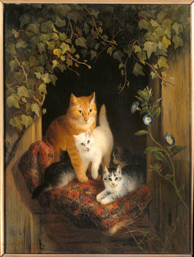Ronner, Henriette Кошка с котятами, 1844, 52 cm х 39 cm, Дерево, масло
