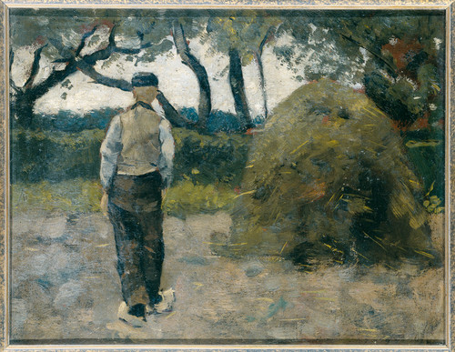 Roland Holst, Richard Фермер у стога сена, 1889, 24,9 cm х 31,9 cm, Холст на картоне, масло