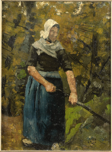 Roland Holst, Richard Крестьянка с палкой, 1890, 35 cm х 26,3 cm, Холст на картоне, масло