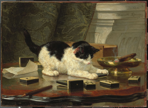 Ronner, Henriette Котёнок играется, 1878, 32,8 cm х 45,2 cm, Дерево, масло