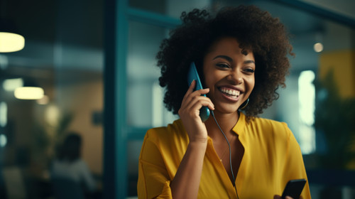 Phone call laugh and business black woman in office for contact connection and network Corporate com.jpg