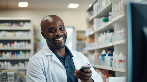 Pharmacist black man or phone call for patient help customer consulting or telehealth medicine resea.jpg