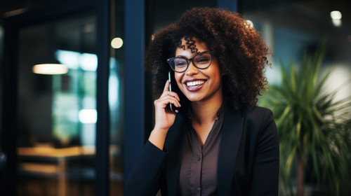 Phone call laugh and business black woman in office for contact connection and network Corporate com.jpg