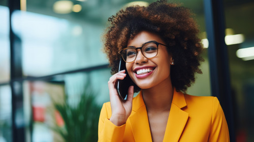 Phone call laugh and business black woman in office for contact connection and network Corporate com.jpg