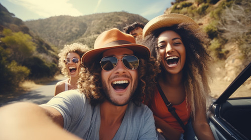 Phone selfie friendship and car road trip or nature safari holiday travel in Africa together happy f.jpg