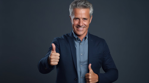 PNG shot of a handsome mature man standing against a grey background in the studio and making a thum.jpg